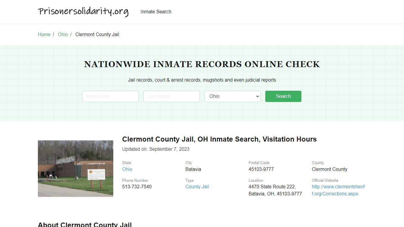 Clermont County Jail, OH Inmate Search, Visitation Hours