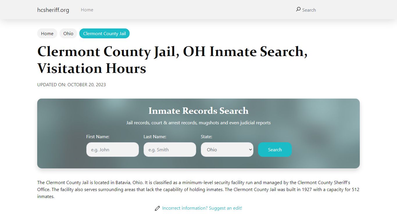 Clermont County Jail, OH Inmate Search, Visitation Hours